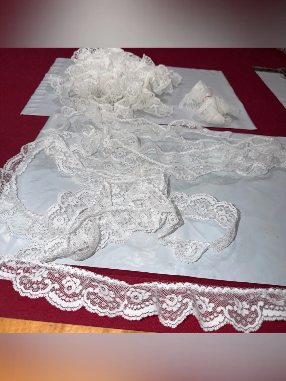 VINTAGE WHITE LACE,  Large LOT, 3 Kinds, Flowers,  3” Wide Roses, Lace Trim LOT